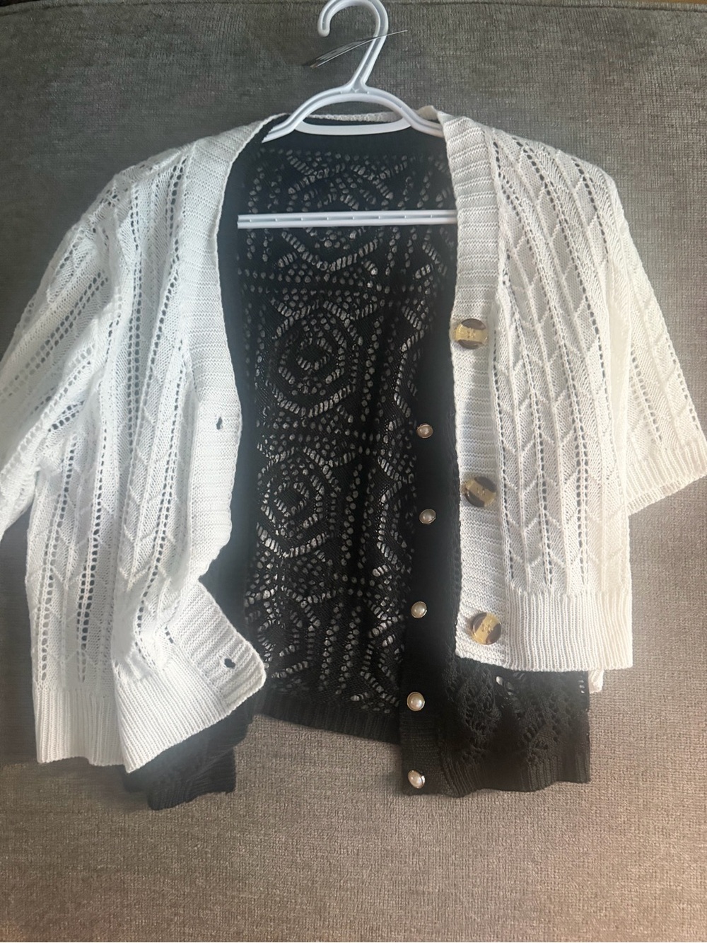 Classic Open-Knit White Cardigan and a black open knit black cardigan  bundle